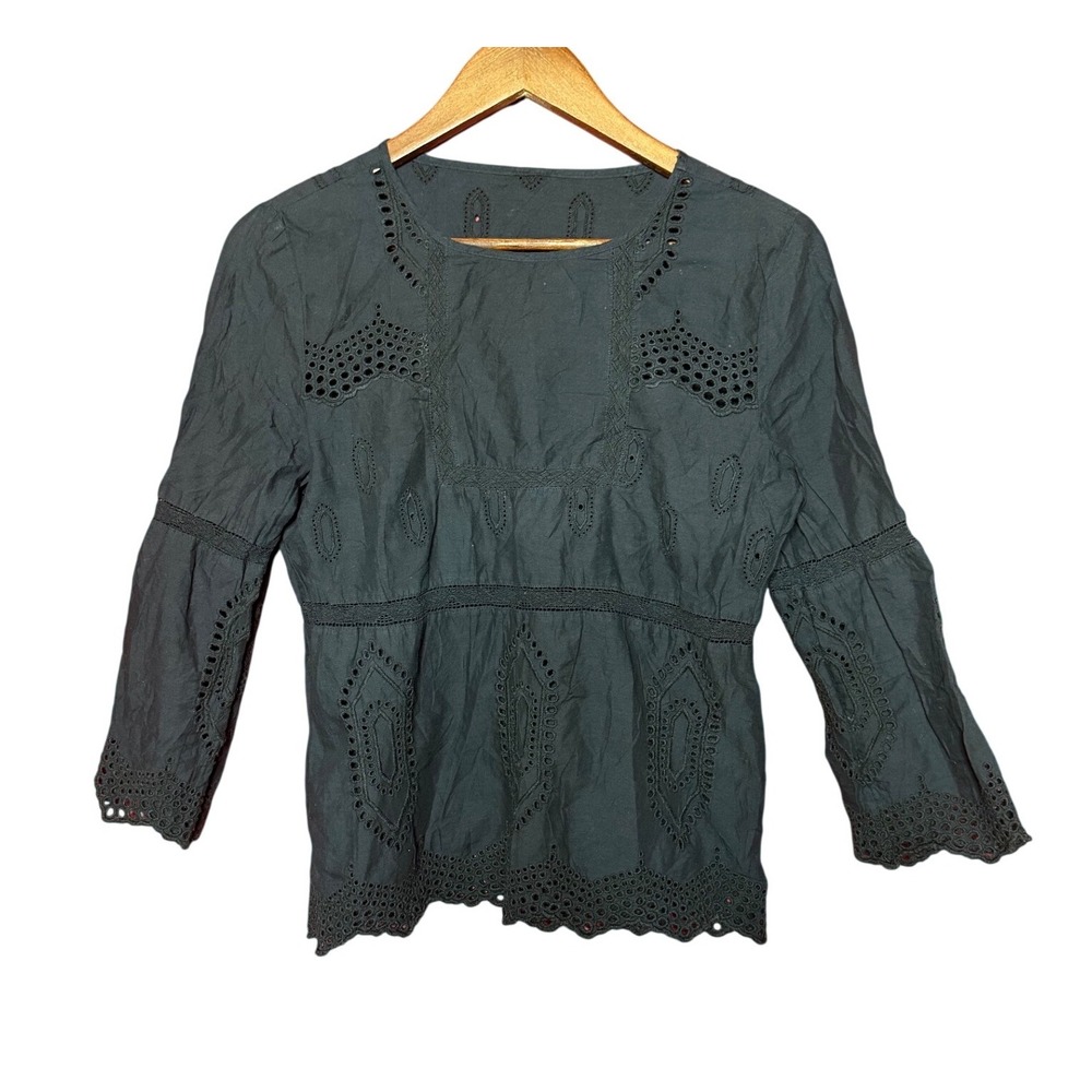 Unbranded Women NA Black Eyelet Embroidery Boho Blouse Crochet Lace Peplum Top